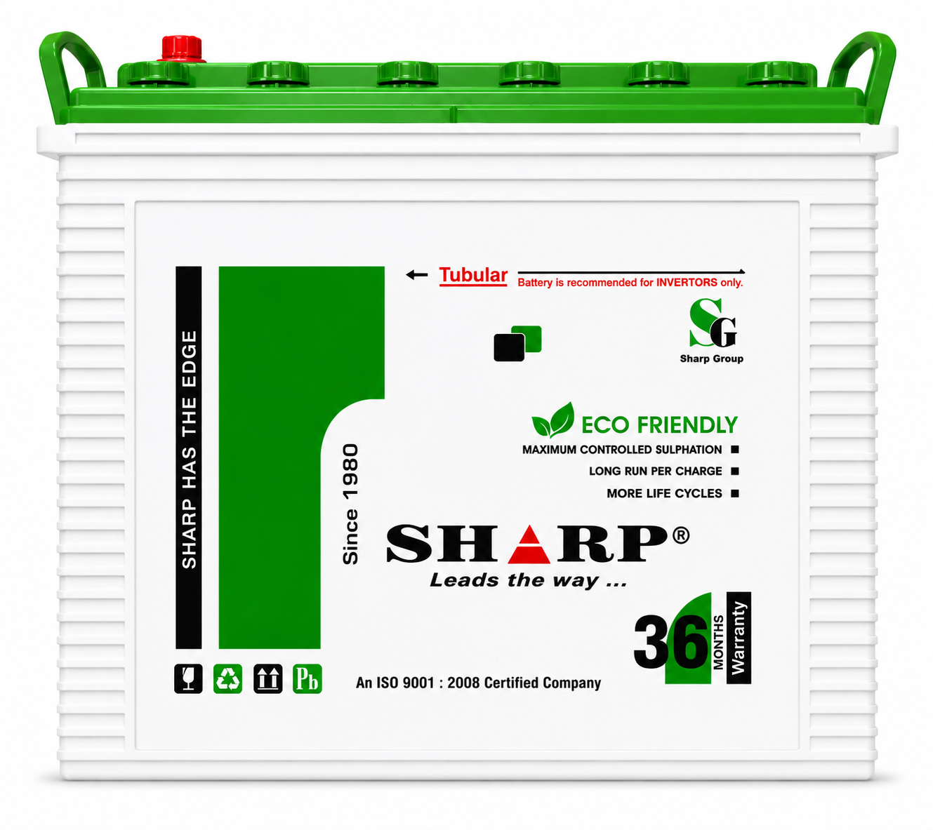 SHARP tubular inverter battery for home and business backup power — authentic product photograph